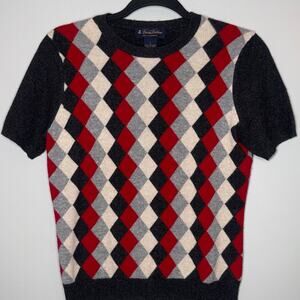 Brooks Brothers 100% Cashmere Womens Size Small Short Sleeve Argyle Sweater